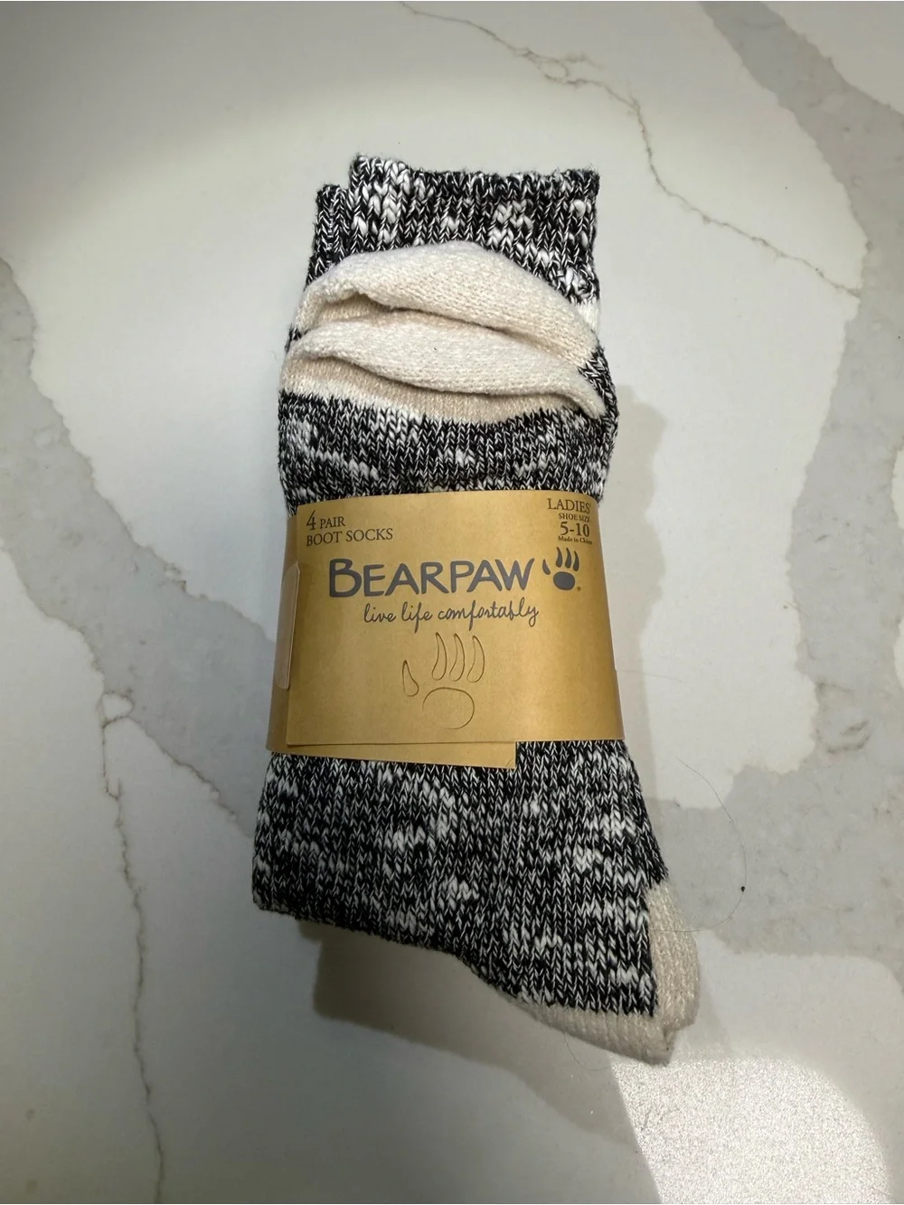 BearPaw Ladies' Boot Socks in Gray with Purple Accents - 4 Pair